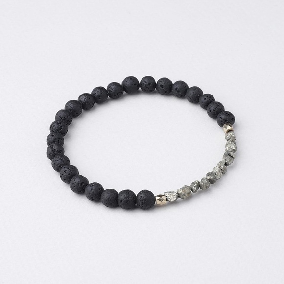 @16cm Natural Pyrite & Natural Volcanic Basalt 6mm Stretchy Band - Picture 4 of 5